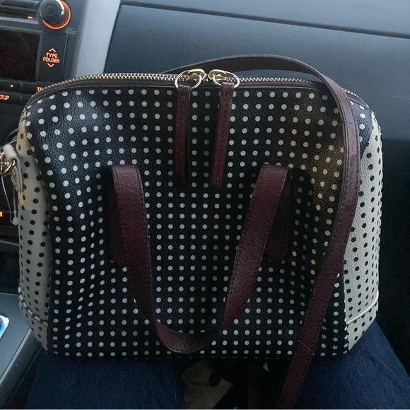 Fossil Black and White Dotted Satchel - Picture 3 of 4